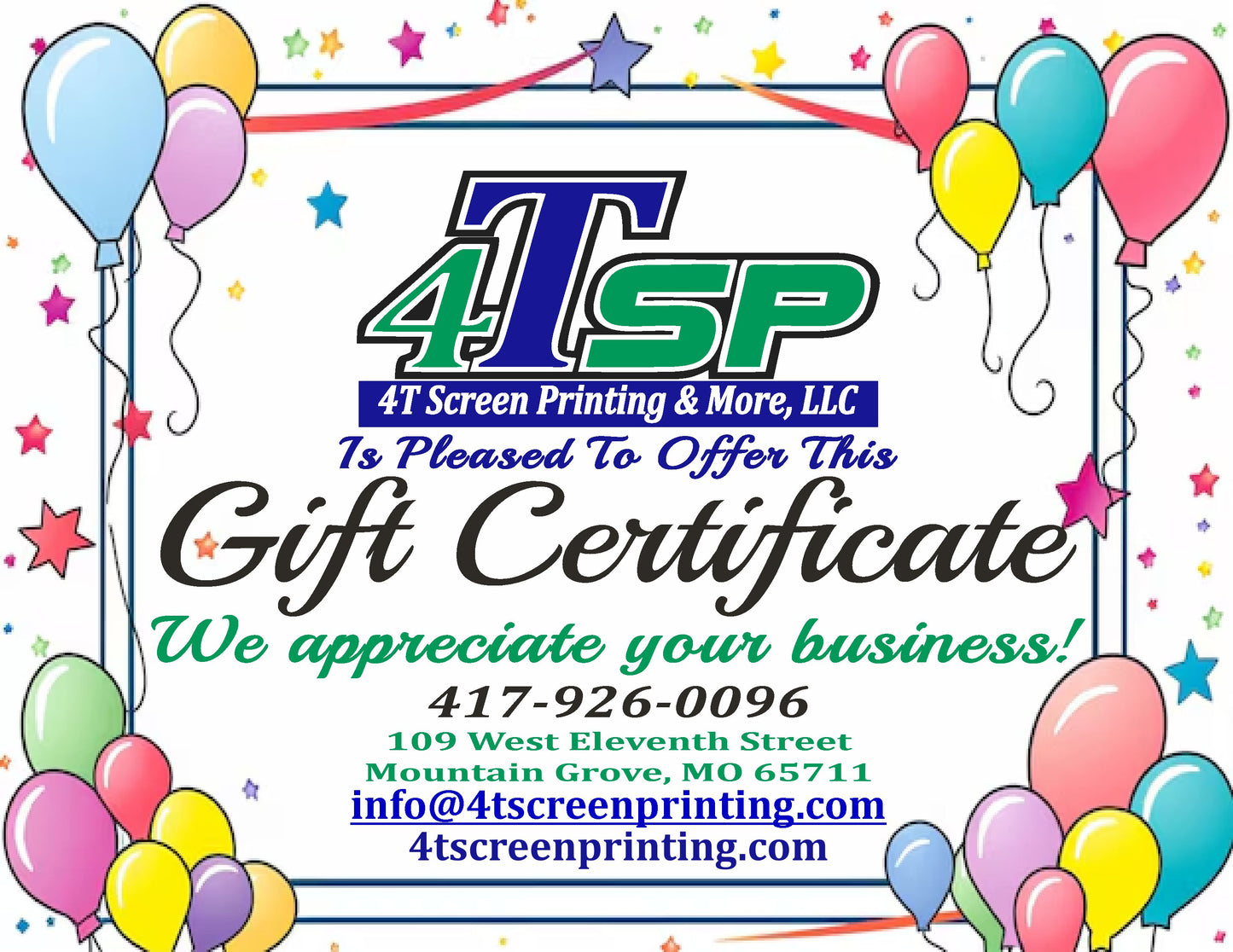 4TSP Just Because Theme Gift Certificate