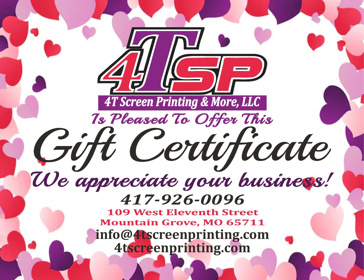 4TSP Valentine Theme Gift Certificate