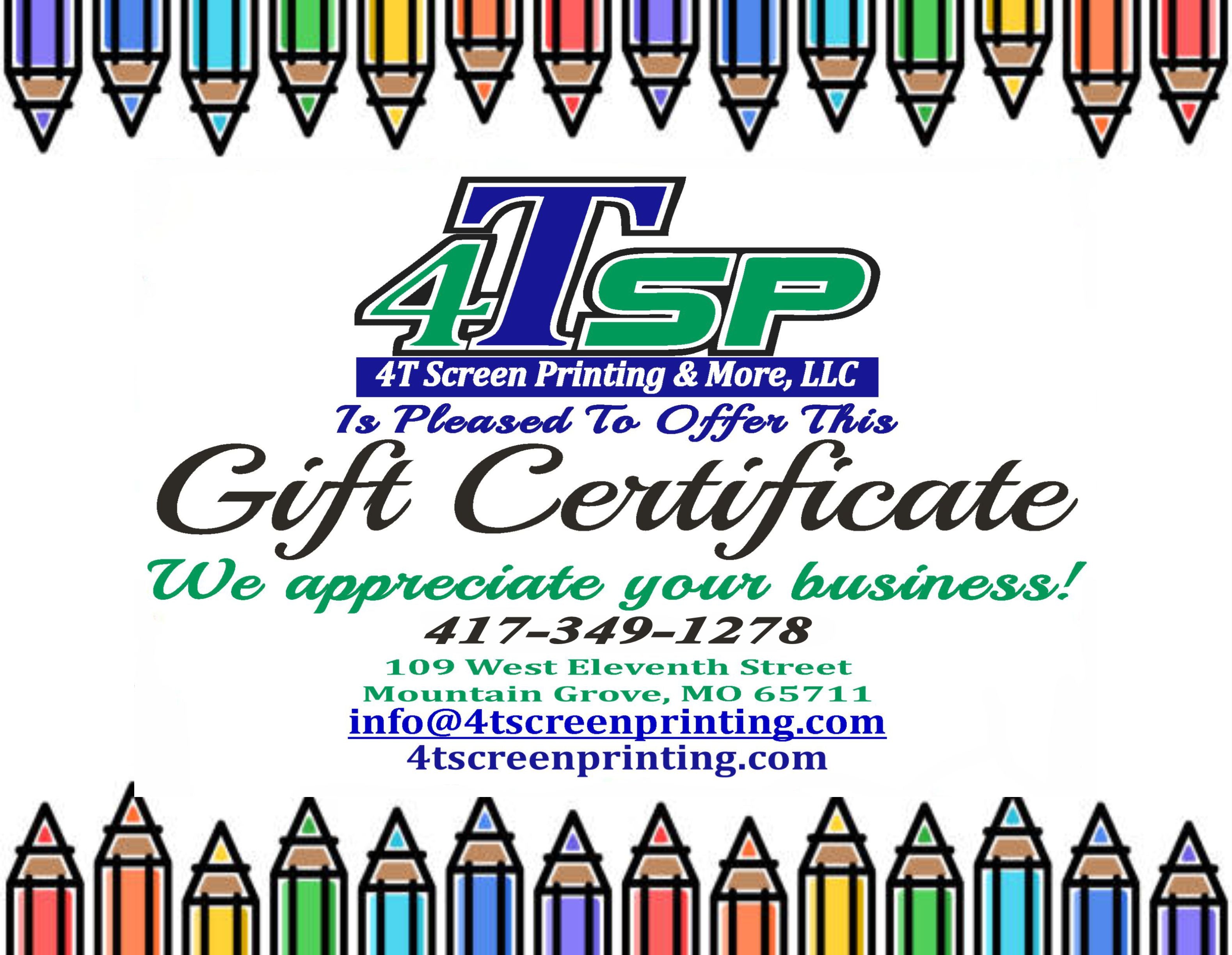 4TSP Back To School Gift Certificate
