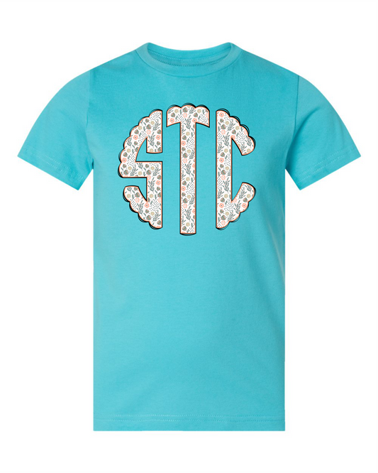 Girls Full Front Monogram Short Sleeve T-shirt
