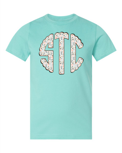 Girls Full Front Monogram Short Sleeve T-shirt