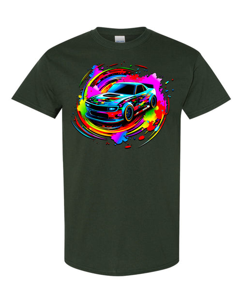 Little Boy's Sports Car with Bright Colors Short Sleeve T-shirt