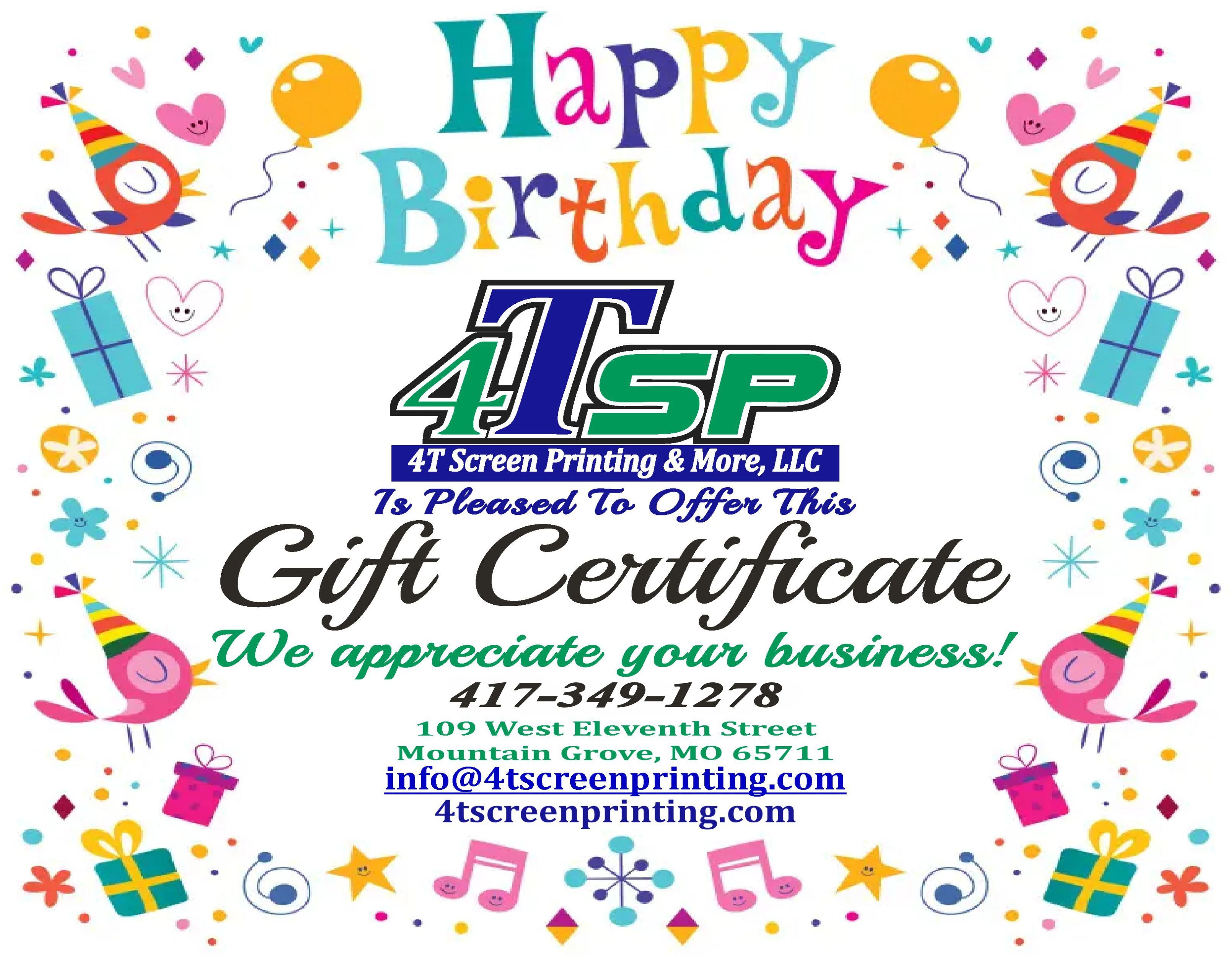 4TSP Happy Birthday Gift Certificate