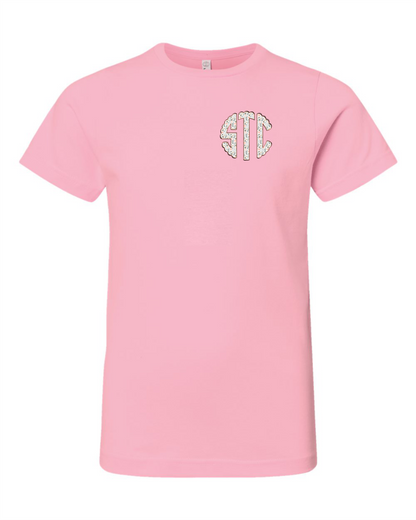 Girls Left Chest Monogram Short Sleeve T-shirt